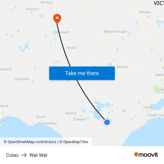Colac to Wal Wal map