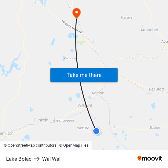 Lake Bolac to Wal Wal map