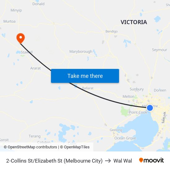 2-Collins St/Elizabeth St (Melbourne City) to Wal Wal map