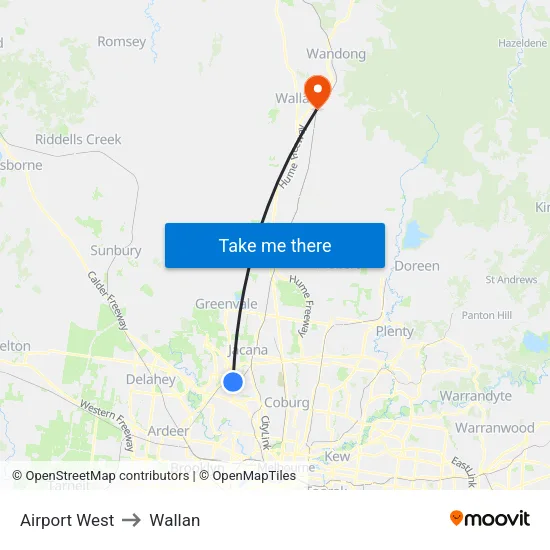 Airport West to Wallan map