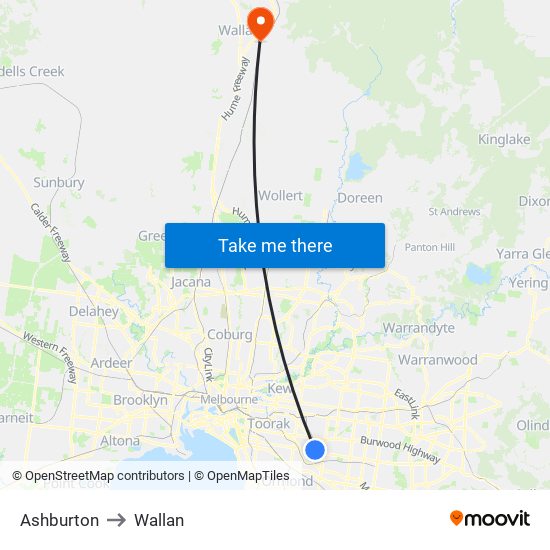 Ashburton to Wallan map