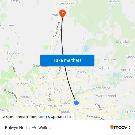 Balwyn North to Wallan map