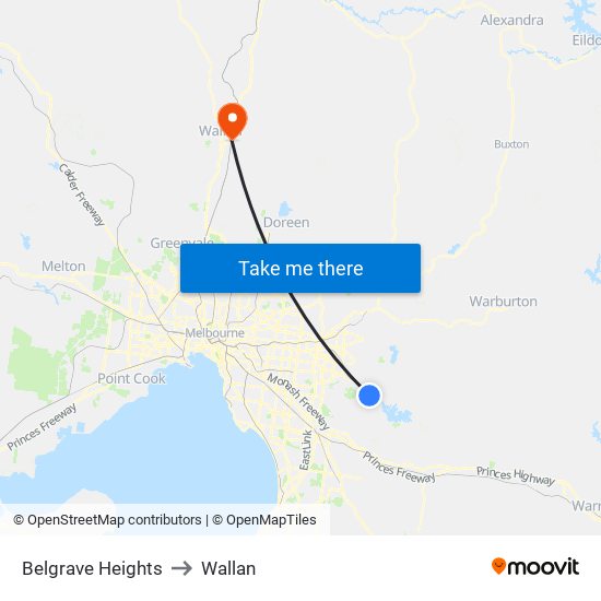 Belgrave Heights to Wallan map