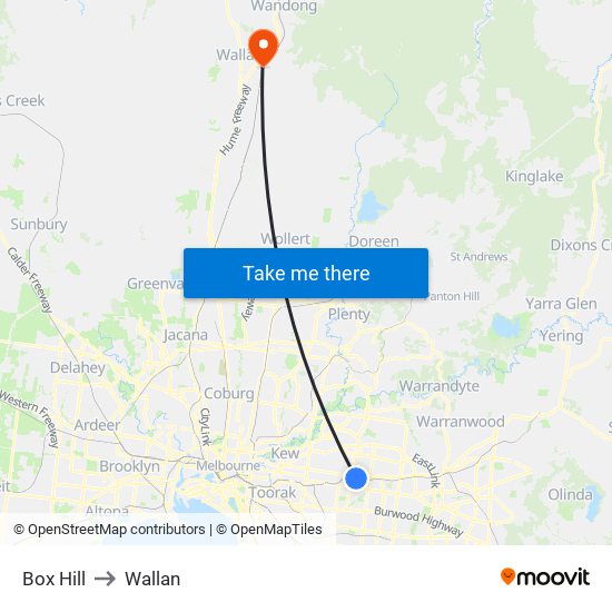 Box Hill to Wallan map