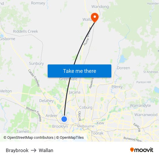 Braybrook to Wallan map