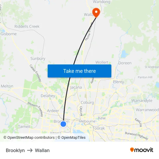 Brooklyn to Wallan map