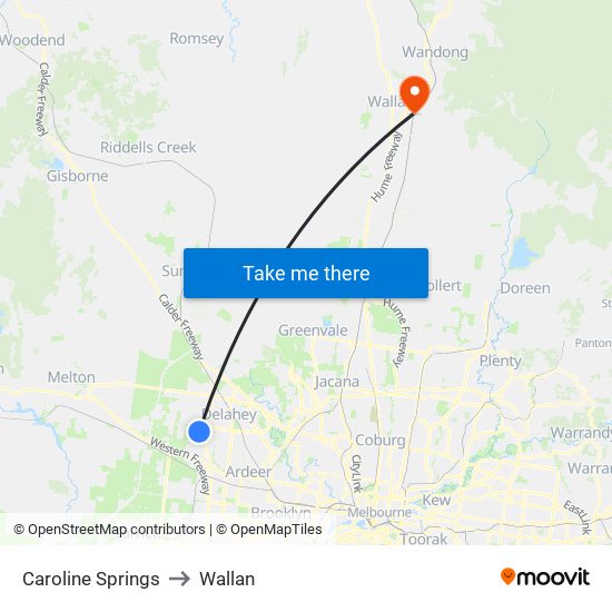 Caroline Springs to Wallan map