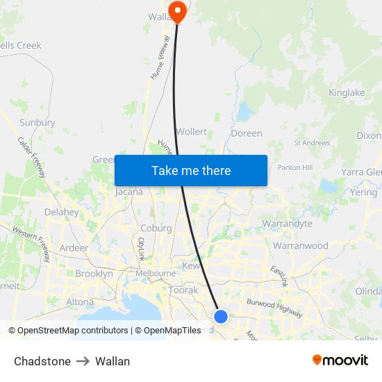 Chadstone to Wallan map