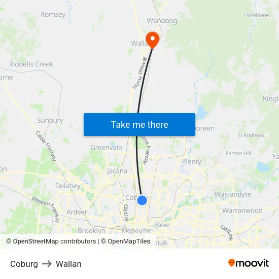 Coburg to Wallan map