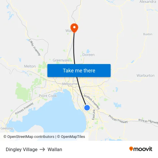 Dingley Village to Wallan map