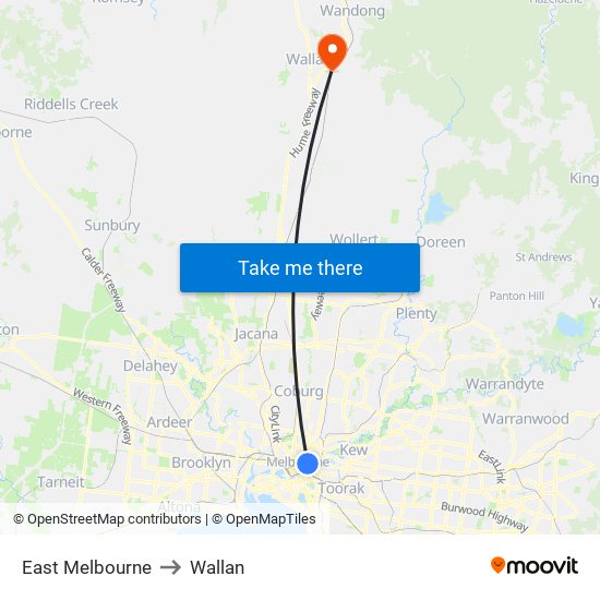 East Melbourne to Wallan map