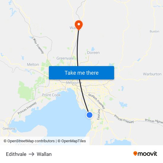 Edithvale to Wallan map