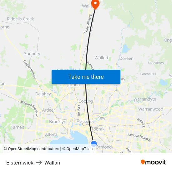 Elsternwick to Wallan map