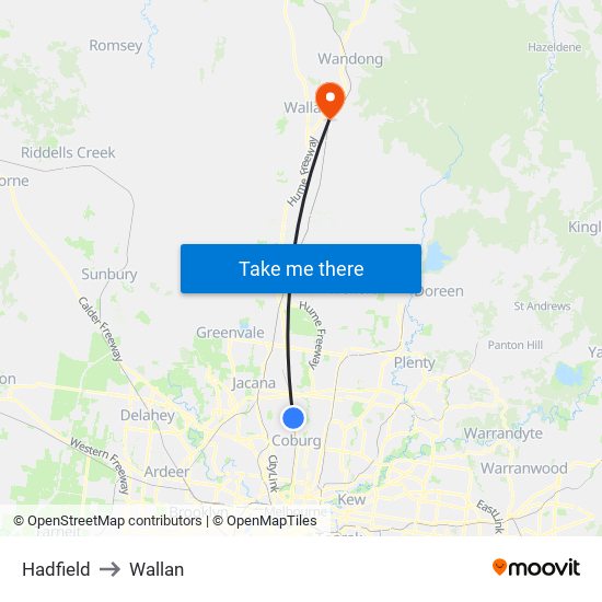 Hadfield to Wallan map