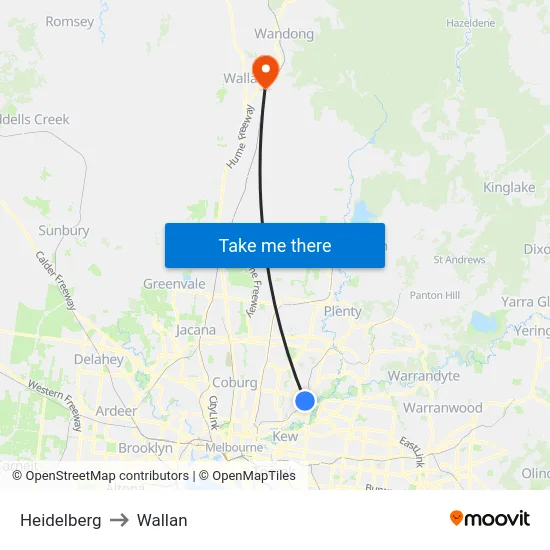 Heidelberg to Wallan map