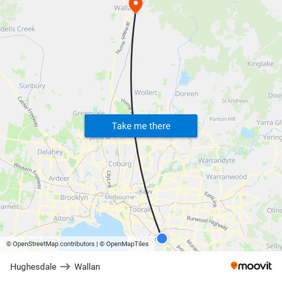 Hughesdale to Wallan map