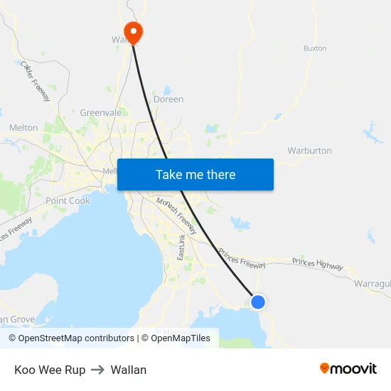 Koo Wee Rup to Wallan map