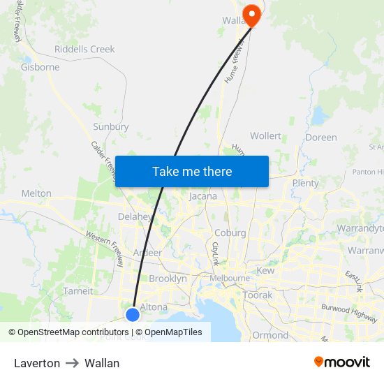 Laverton to Wallan map