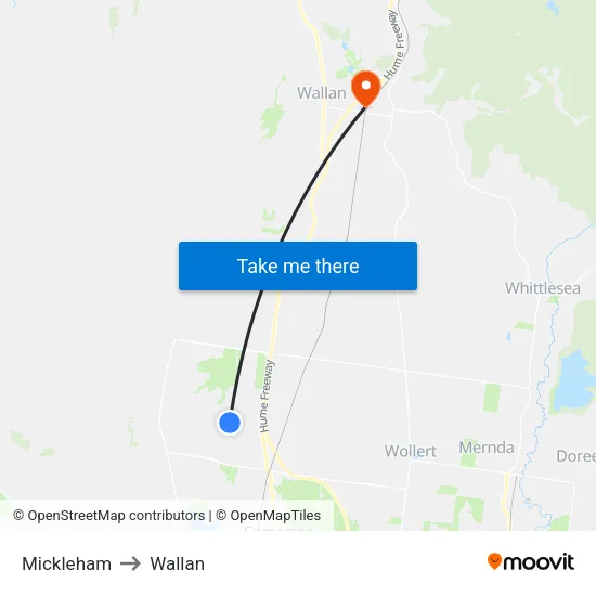 Mickleham to Wallan map