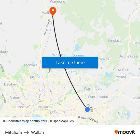 Mitcham to Wallan map