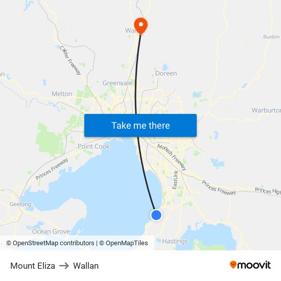 Mount Eliza to Wallan map