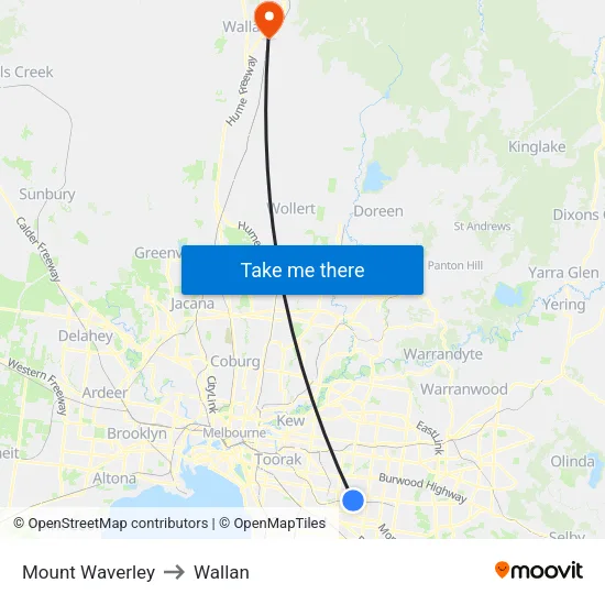 Mount Waverley to Wallan map