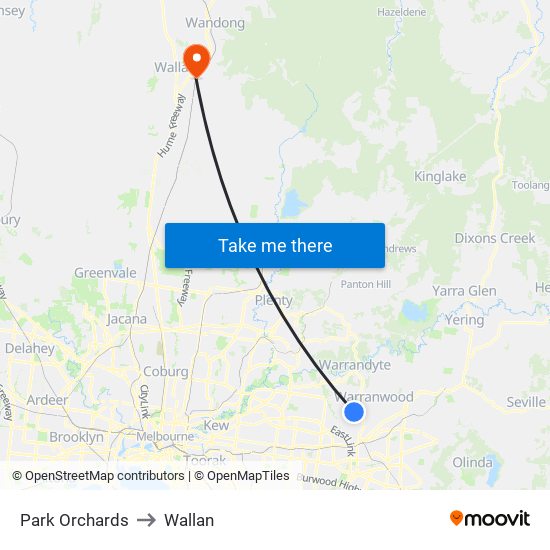 Park Orchards to Wallan map