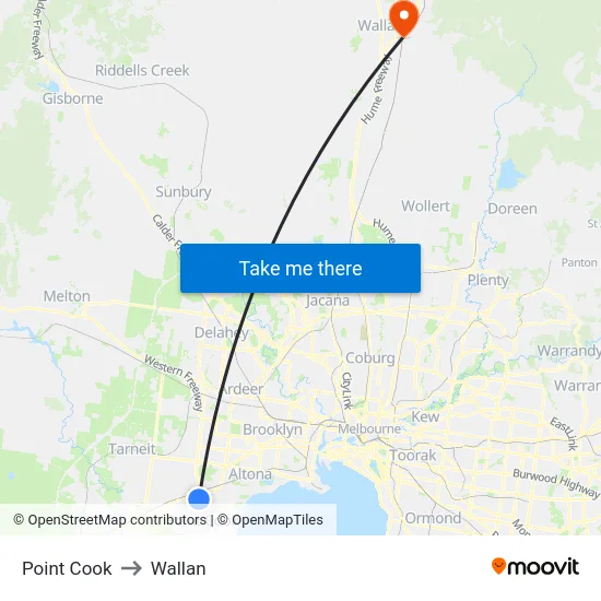 Point Cook to Wallan map