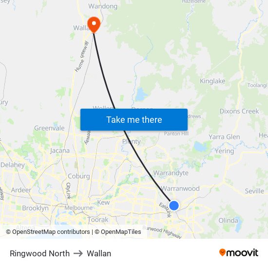 Ringwood North to Wallan map