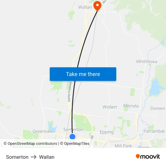 Somerton to Wallan map