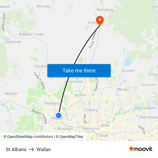 St Albans to Wallan map
