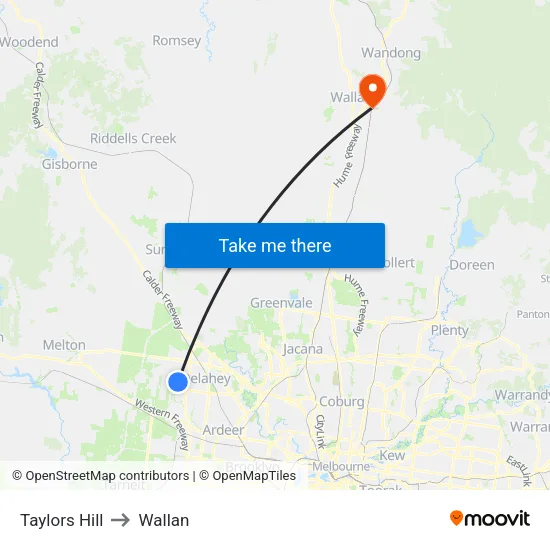 Taylors Hill to Wallan map