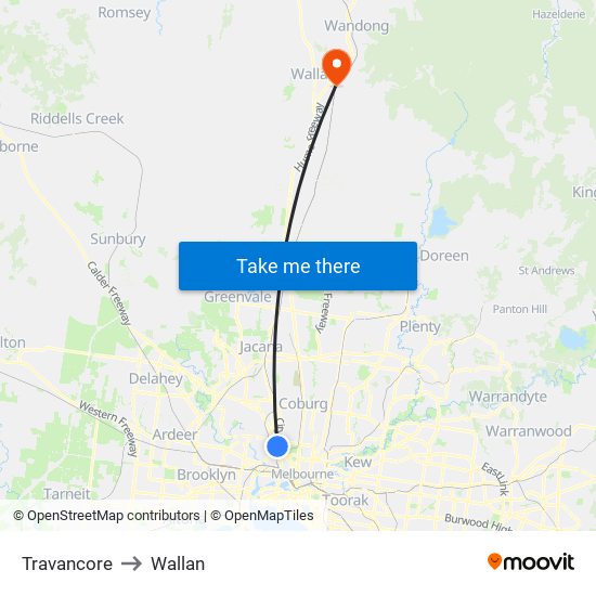 Travancore to Wallan map