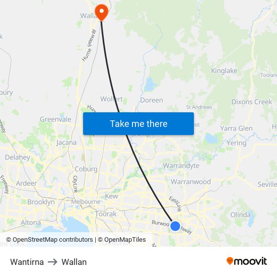 Wantirna to Wallan map