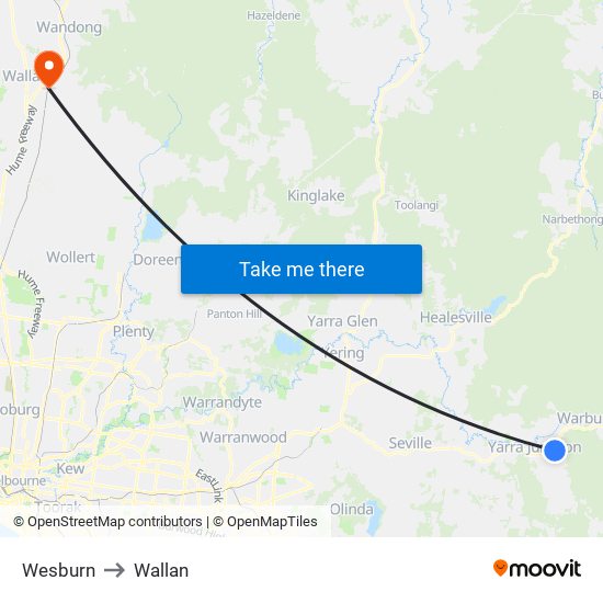 Wesburn to Wallan map