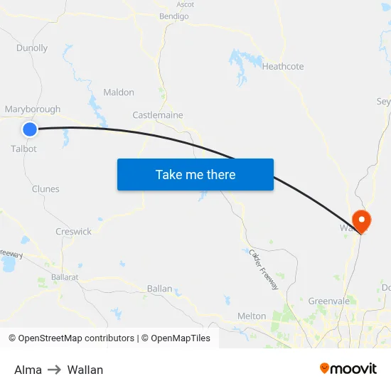 Alma to Wallan map