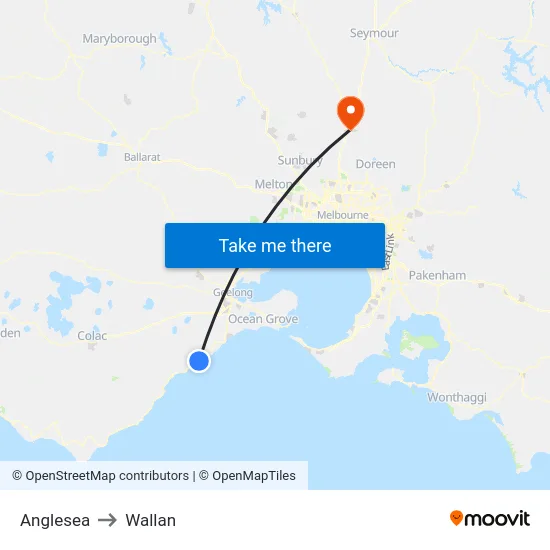 Anglesea to Wallan map