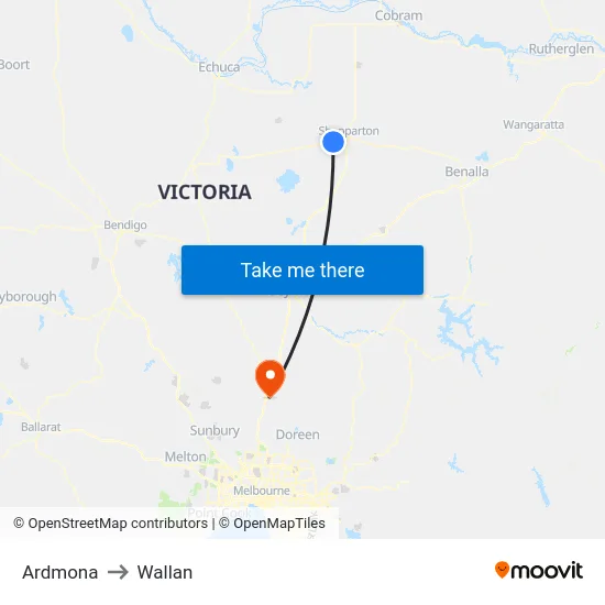 Ardmona to Wallan map