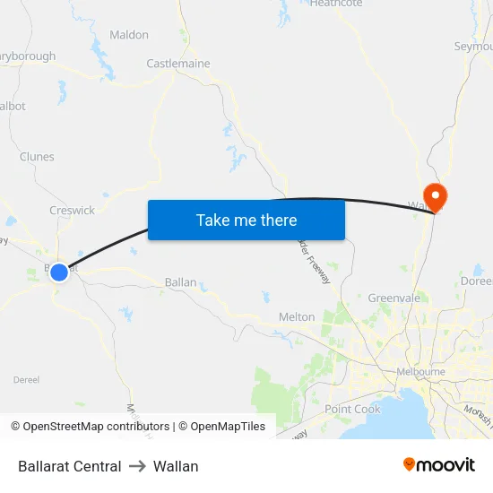 Ballarat Central to Wallan map