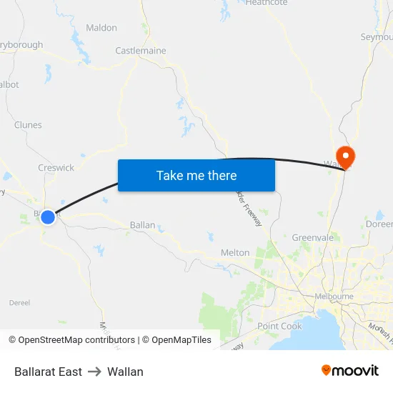 Ballarat East to Wallan map