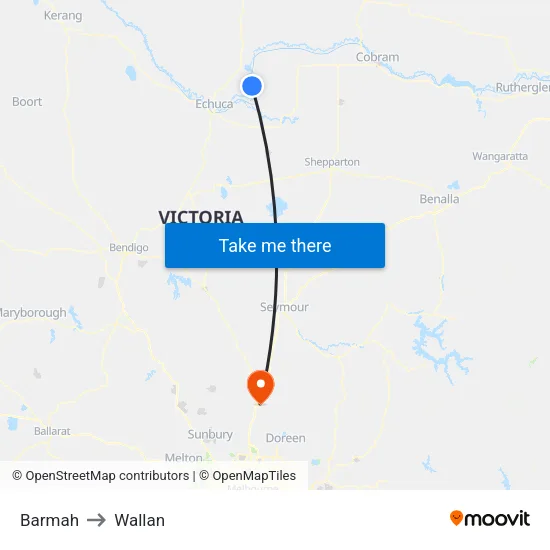 Barmah to Wallan map
