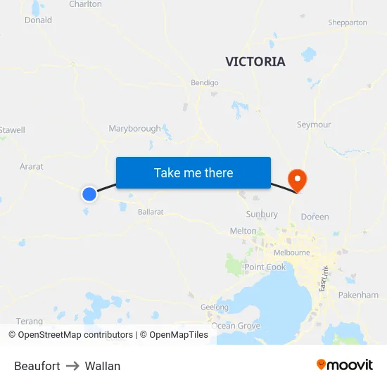 Beaufort to Wallan map