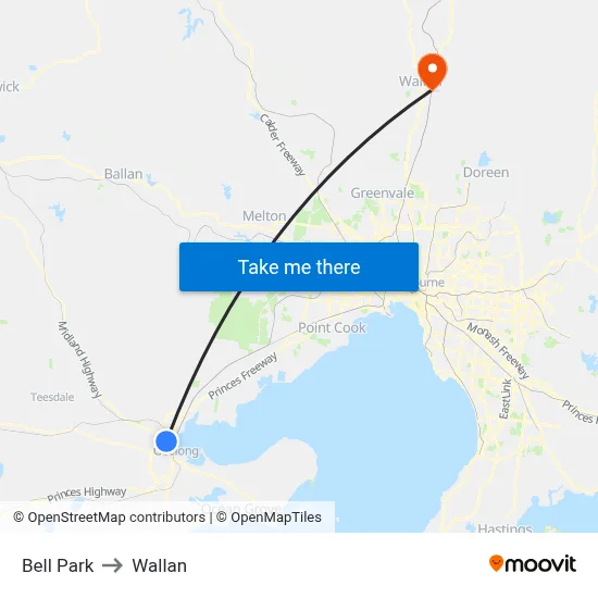 Bell Park to Wallan map