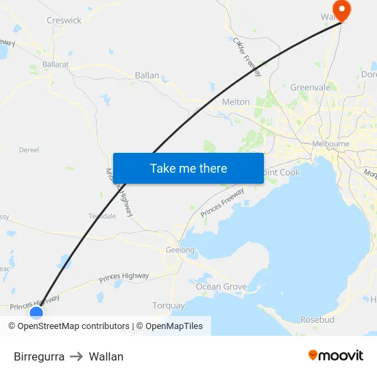 Birregurra to Wallan map
