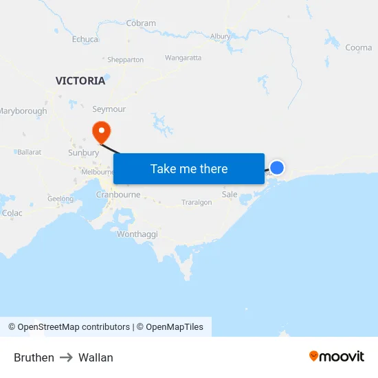Bruthen to Wallan map