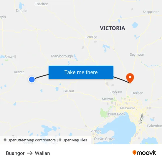 Buangor to Wallan map