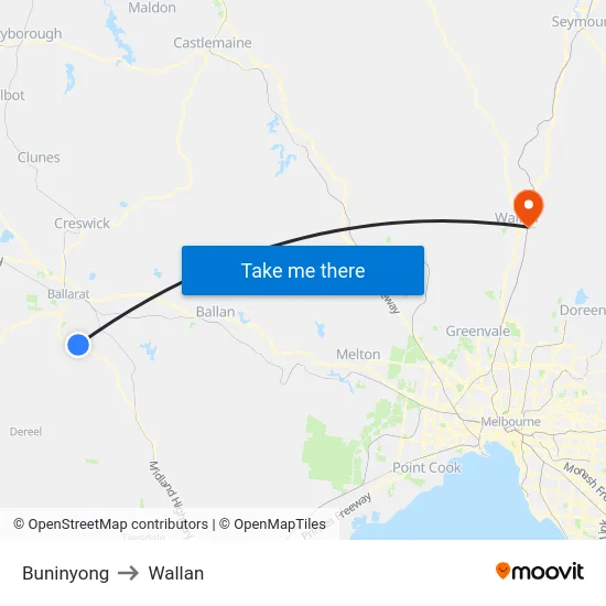 Buninyong to Wallan map