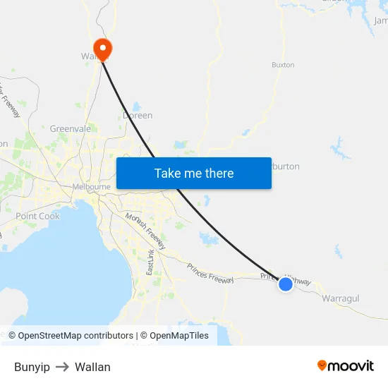 Bunyip to Wallan map