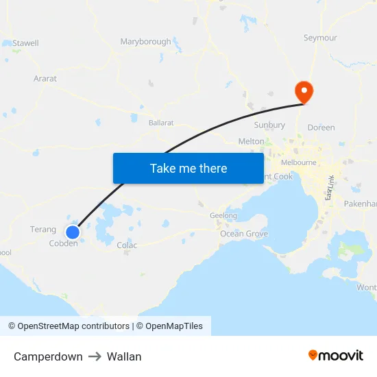 Camperdown to Wallan map