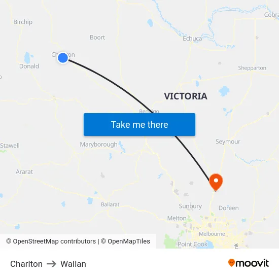 Charlton to Wallan map